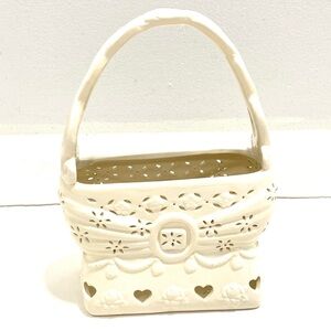White Ceramic Purse Shaped Basket with Handle